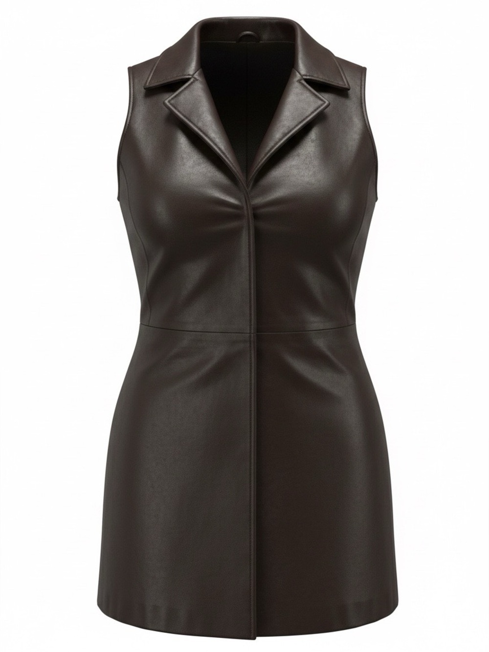 Vtg A.M.I. AMI Chocolate Brown 100% Leather Full Zip Peplum Vest Top Sz S Lined